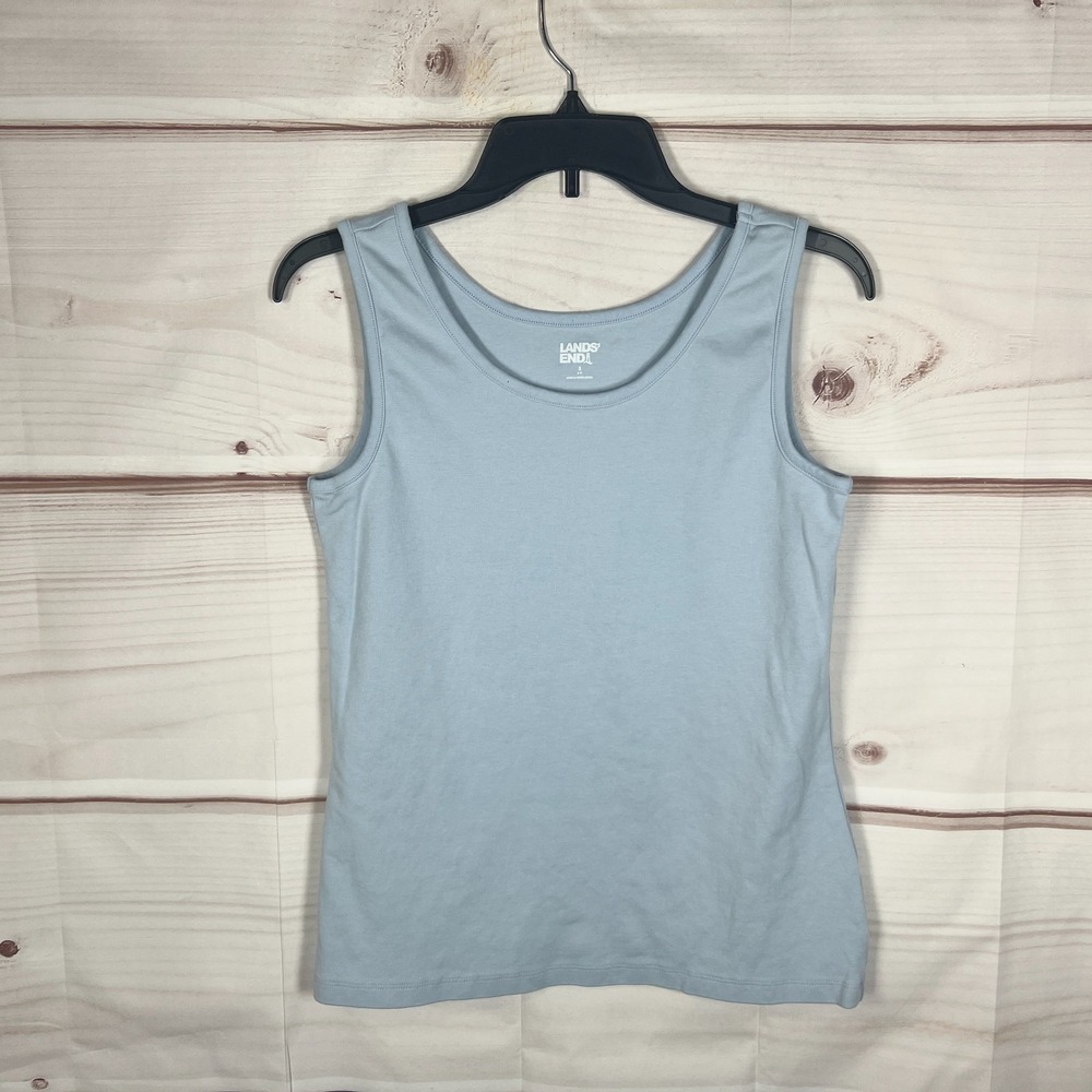Lands End Top Womens Small Blue Cotton Tank Scoop Neck Sleeveless Solid Basic